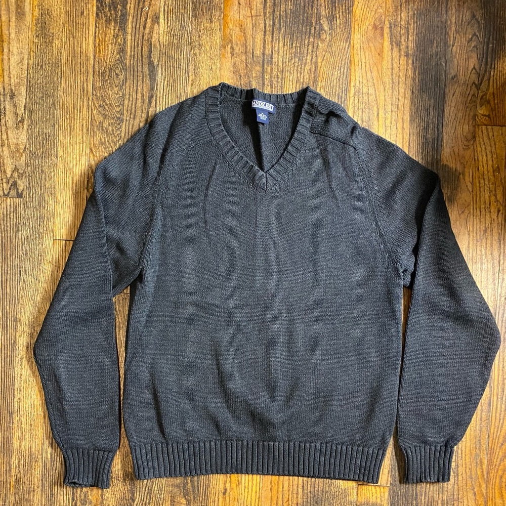 LANDS END V-neck Drifter Sweater 100% Cotton Gray Size Medium